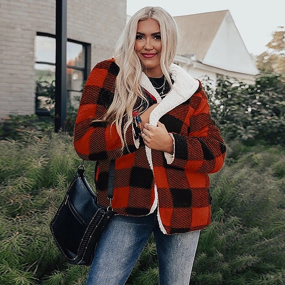 New Buffalo plaids fleece women fuzzy oversized shacket - Picture 2 of 4